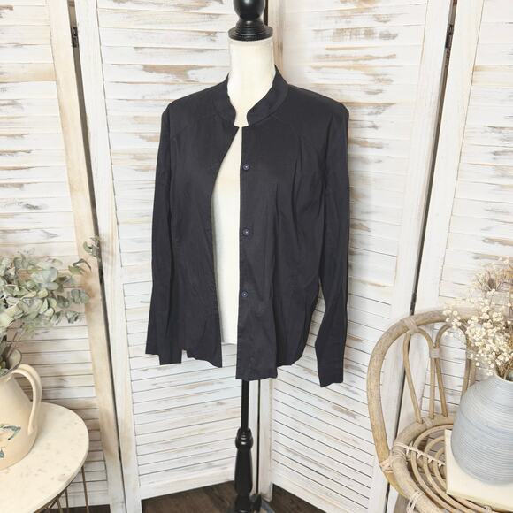 EILEEN FISHER Women's XL Italian Linen Button Blazer Black Mandarin Collar Moto - Picture 5 of 13